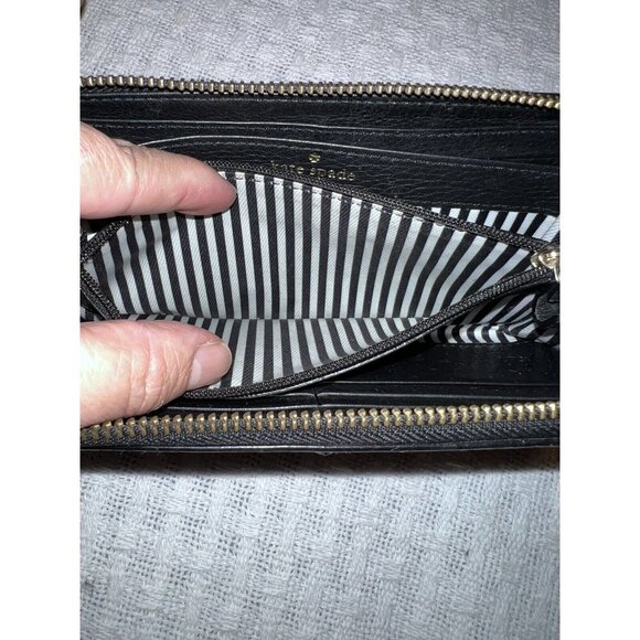 KATE SPADE Leroy Street Neda Full Zip Black Leather Wallet Bow Zipper Pull - Picture 5 of 13